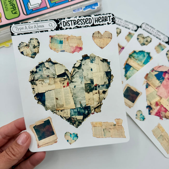 Distressed Heart Jumbo Journaling Sticker Pocket