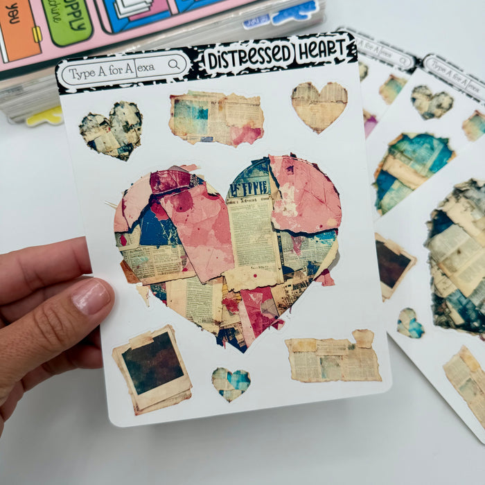 Distressed Heart Jumbo Journaling Sticker Pocket