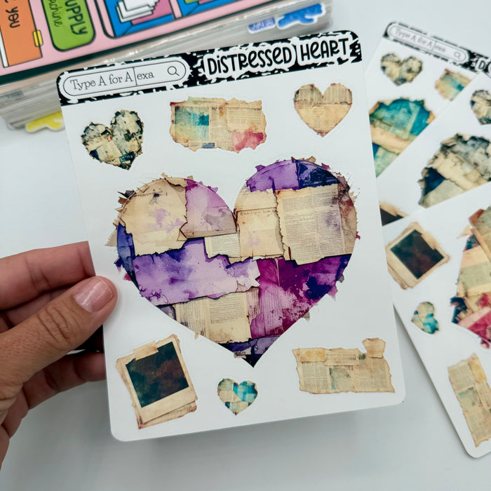 Distressed Heart Jumbo Journaling Sticker Pocket