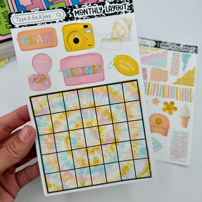 Tie Dye Summer Monthly Layout Sticker Kit