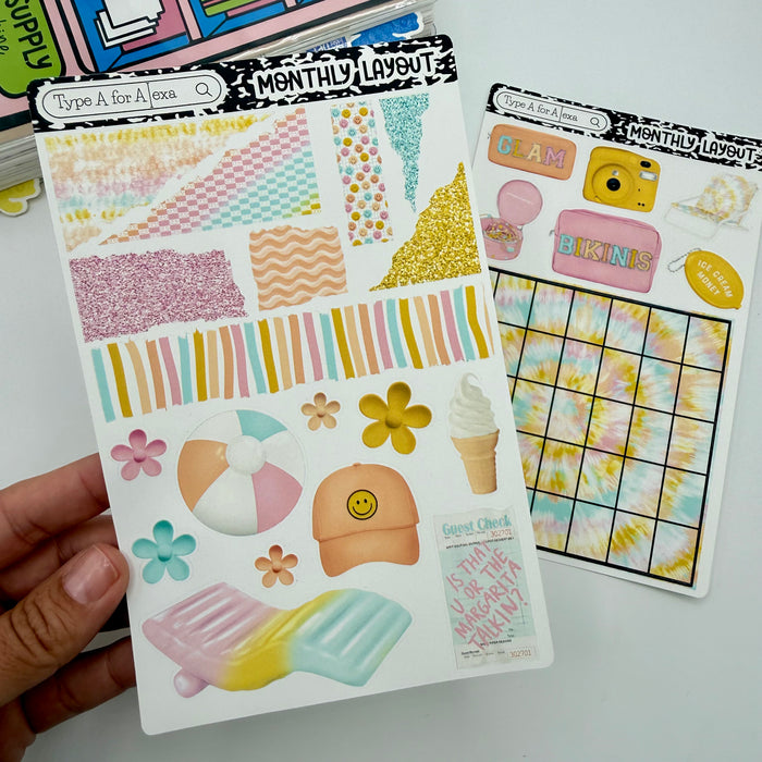 Tie Dye Summer Monthly Layout Sticker Kit