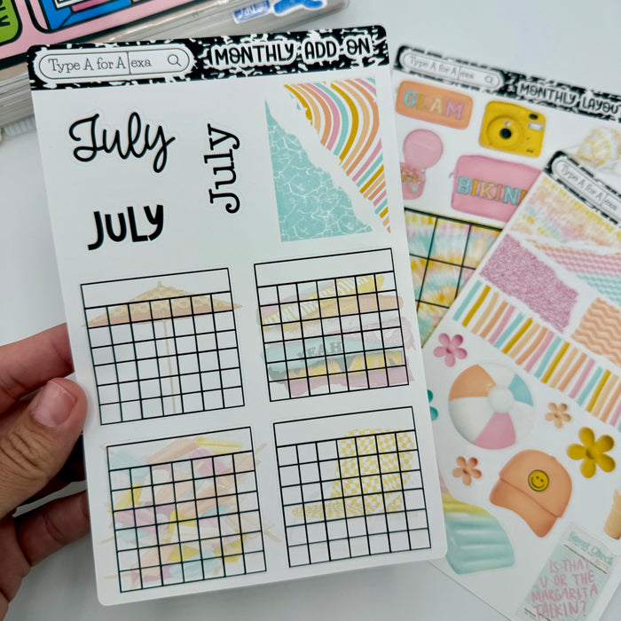 Tie Dye Summer Monthly Layout Sticker Kit