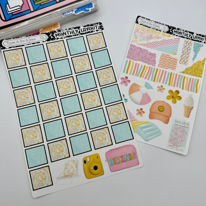 Tie Dye Summer Monthly Layout Sticker Kit