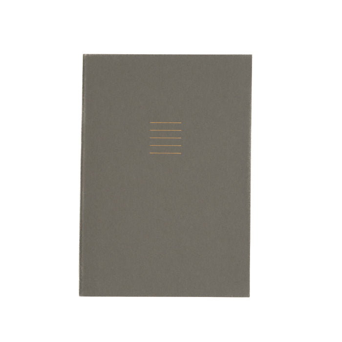 Gray notebook with gold line design on a white background