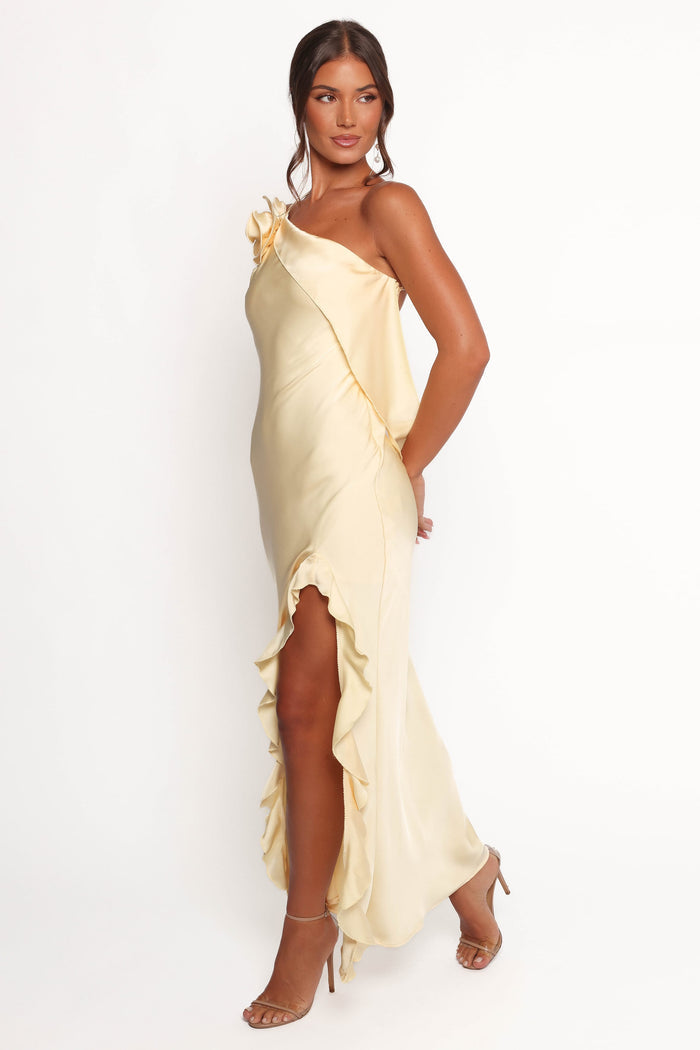 Petal and Pup USA DRESSES Aila Rosette One Shoulder Dress - Butter Yellow