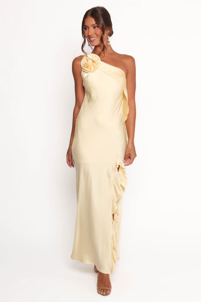 Petal and Pup USA DRESSES Aila Rosette One Shoulder Dress - Butter Yellow