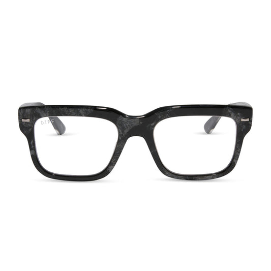 emily in paris x diff eyewear featuring the alfie rectangle prescription glasses with a black tortoise frame front view