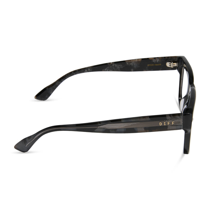 emily in paris x diff eyewear featuring the alfie rectangle prescription glasses with a black tortoise frame side view