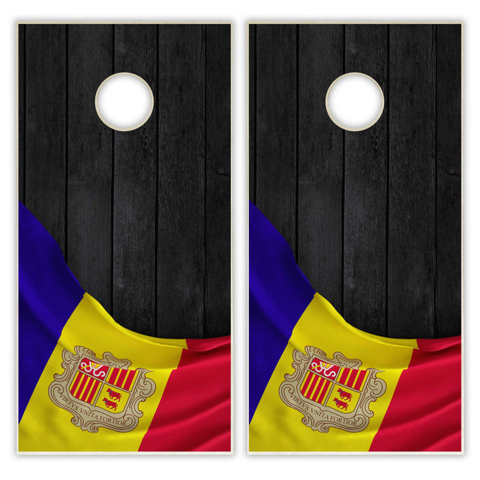 Andorra Flag Cornhole Set - Black Wood