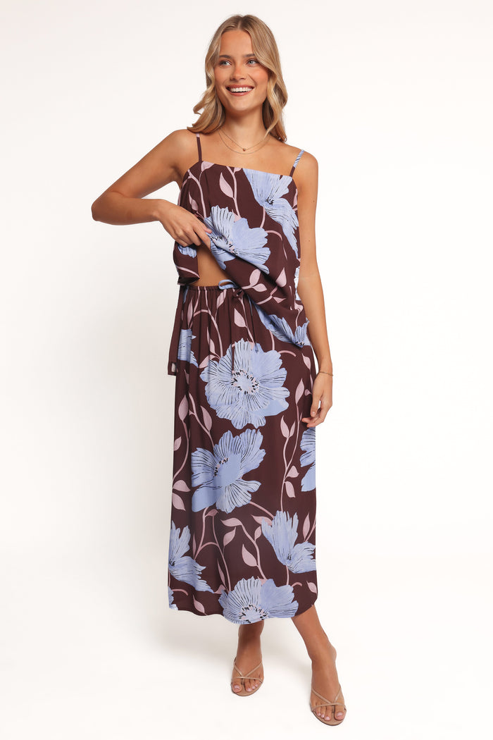 Petal and Pup USA BOTTOMS Angie Midi Skirt - Blue Poppies