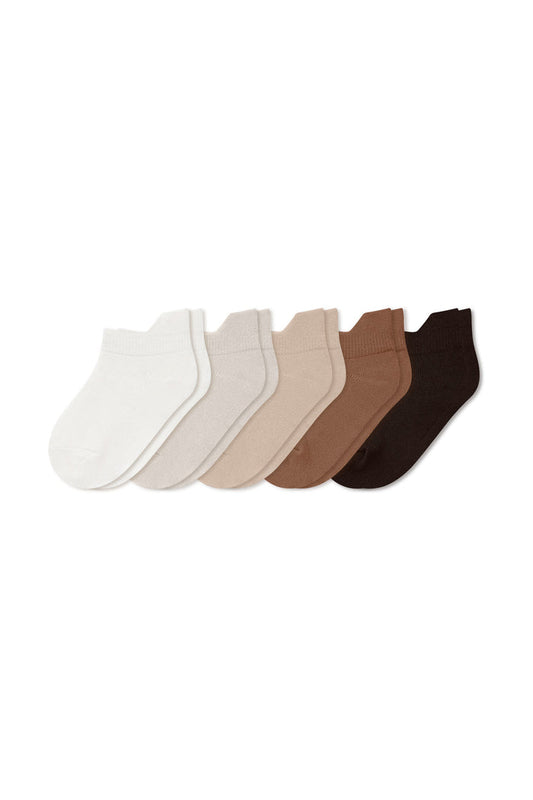 Ankle Socks Combo 5-Pack in Cafe set includes: Cloud, Oat, Bisque, Latte, and Espresso shown on a white background