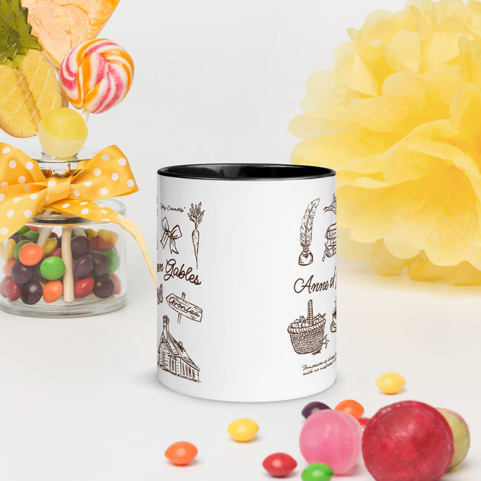 Anne of Green Gables Mug with Color Inside - The Bean Workshop - Anne of Green Gables, Anne of Green Gables Mug for Book Lovers, Anne Shirley Fandom, Avonlea Motif, Bookish Gift, Brown Ink Illustration, Ceramic Mug, Cottagecore Aesthetic, L.M. Montgomery, Literary Illustrated Ceramic Mug for Readers, Reader Gift, Vintage Sketch Style