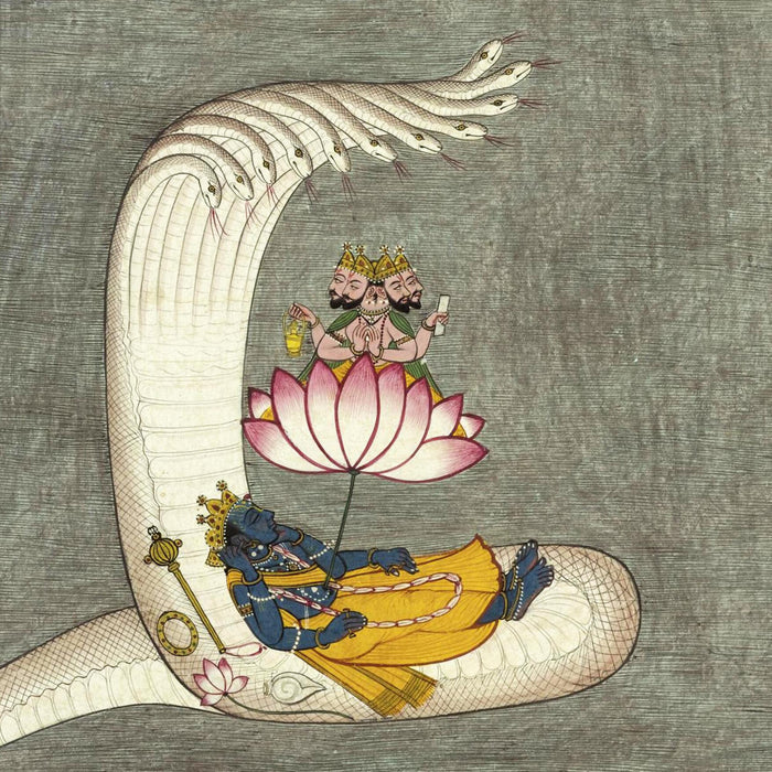 Antique Vishnu, Brahma, Naga, Cosmic Universe Creation Hindu Yoga Yogic Vedic Cosmology Lotus Serpent Fine Art Print