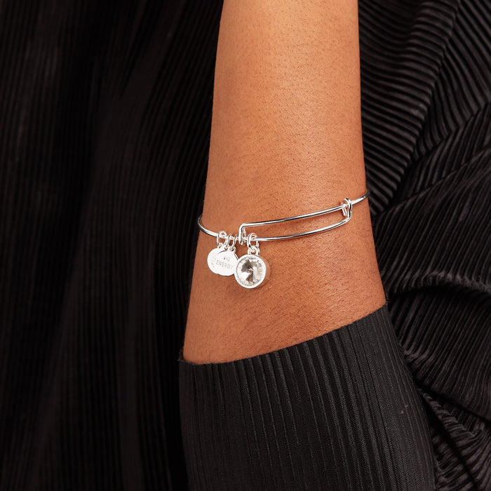 April Clear Crystal Birthstone Charm Bangle