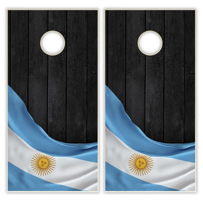 Argentina Flag Cornhole Set - Black Wood