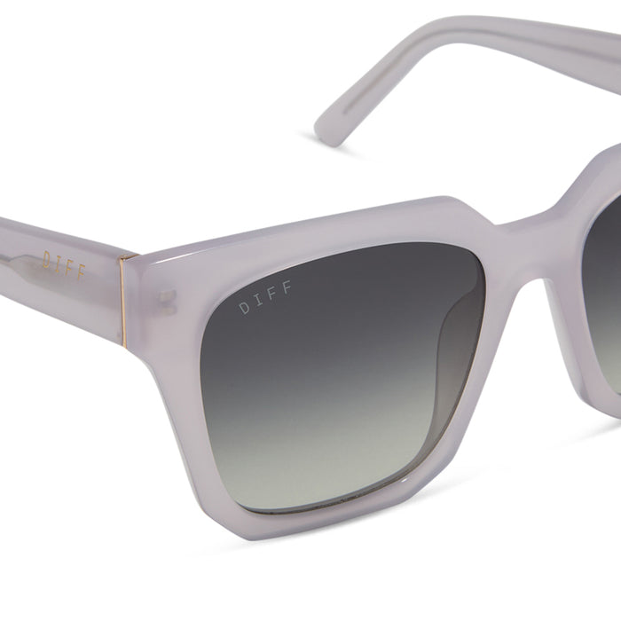 diff eyewear featuring the ariana oversized square sunglasses with a thistle frame and grey gradient lenses detailed view