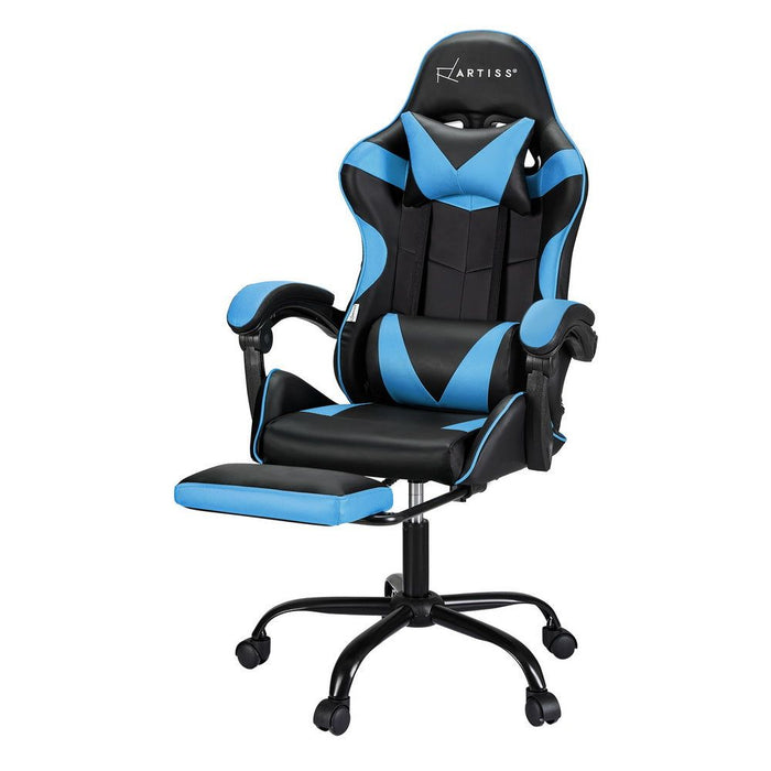 Artiss 2 Point Massage Gaming Office Chair Footrest Cyan Blue -Home Living Store - -