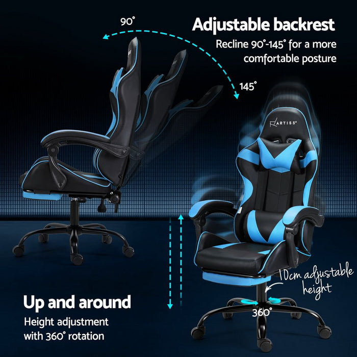 Artiss 2 Point Massage Gaming Office Chair Footrest Cyan Blue -Home Living Store - -