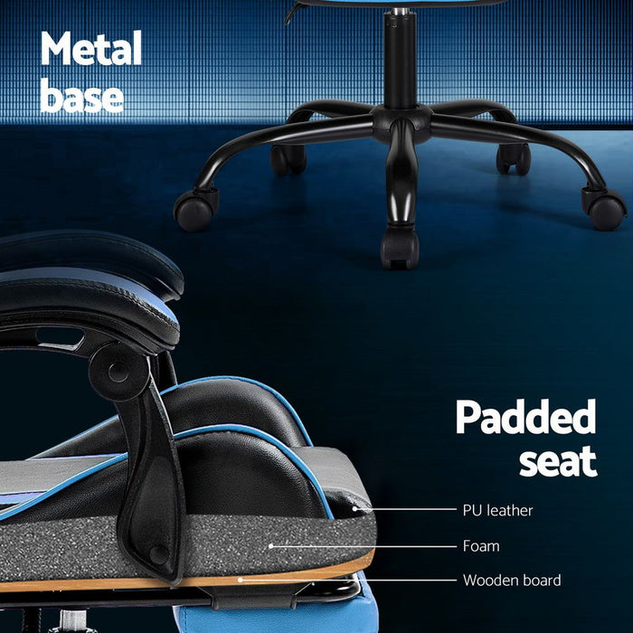 Artiss 2 Point Massage Gaming Office Chair Footrest Cyan Blue -Home Living Store - -