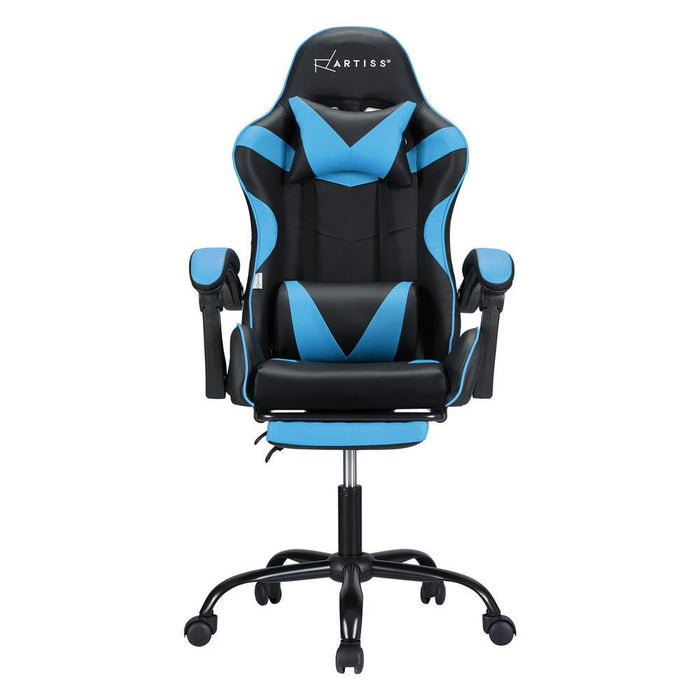 Artiss 2 Point Massage Gaming Office Chair Footrest Cyan Blue -Home Living Store - -