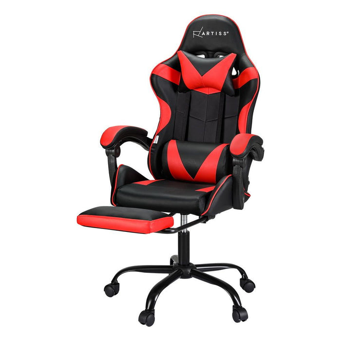 Artiss 2 Point Massage Gaming Office Chair Footrest Red -Home Living Store - -