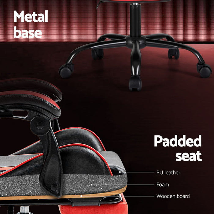 Artiss 2 Point Massage Gaming Office Chair Footrest Red -Home Living Store - -