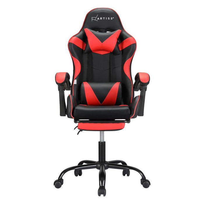 Artiss 2 Point Massage Gaming Office Chair Footrest Red -Home Living Store - -