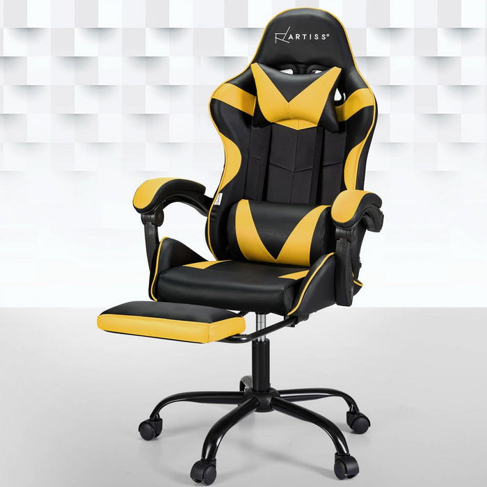 Artiss 2 Point Massage Gaming Office Chair Footrest Yellow -Home Living Store - -