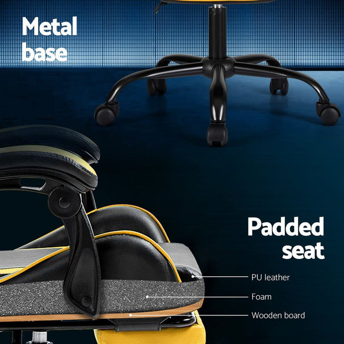 Artiss 2 Point Massage Gaming Office Chair Footrest Yellow -Home Living Store - -