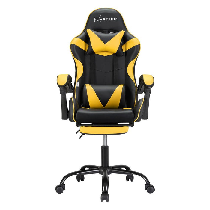 Artiss 2 Point Massage Gaming Office Chair Footrest Yellow -Home Living Store - -