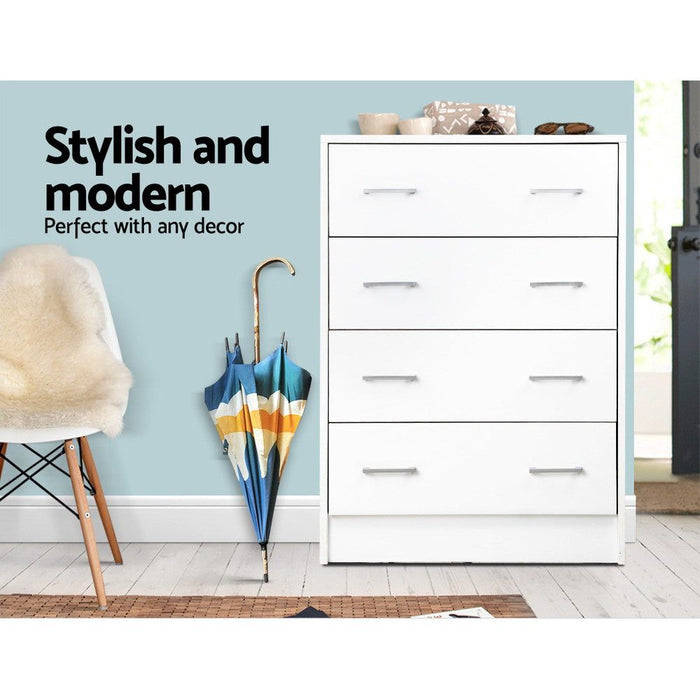 Artiss 4 Chest of Drawers - ANDES White -Home Living Store - -