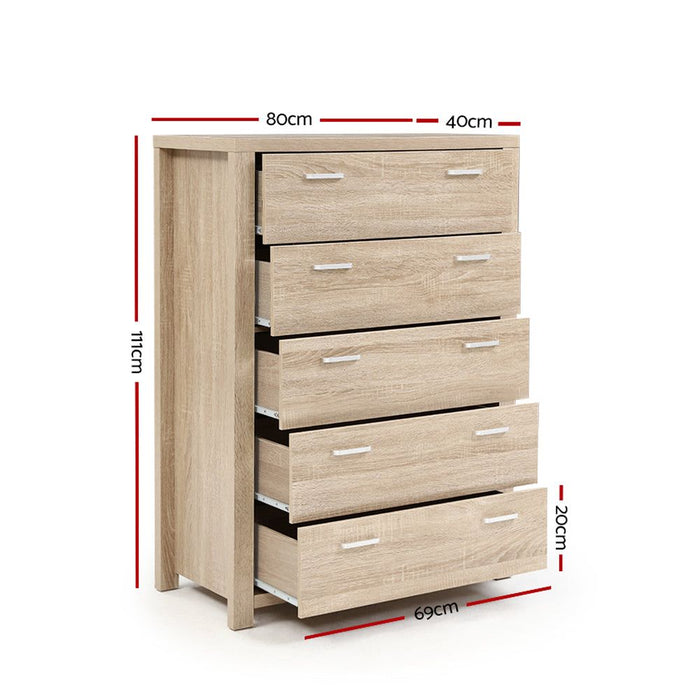 Artiss 5 Chest of Drawers - MAXI Pine -Home Living Store - -