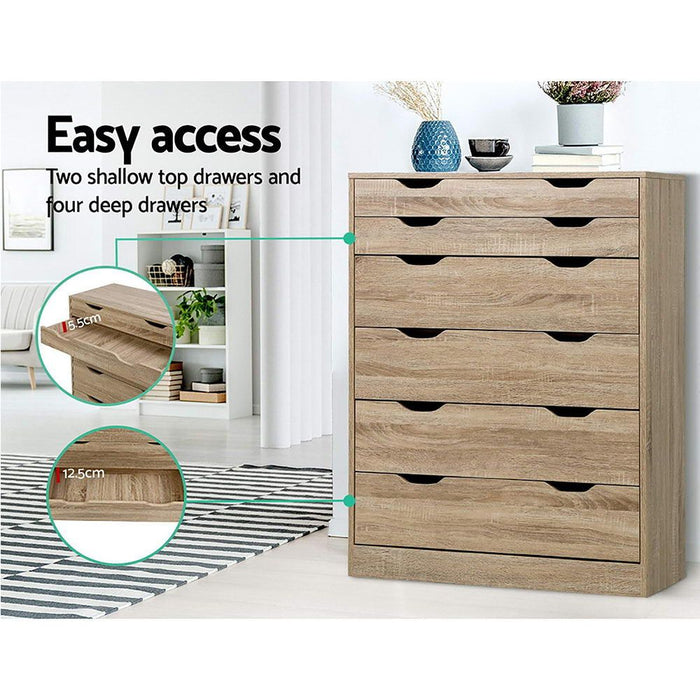 Artiss 6 Chest of Drawers - MYLA Oak -Home Living Store - -
