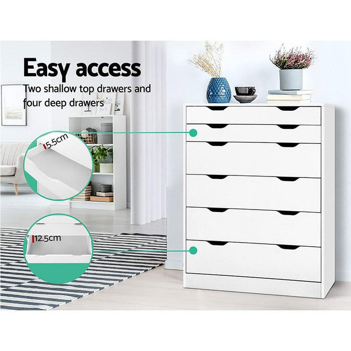 Artiss 6 Chest of Drawers - MYLA White -Home Living Store - -