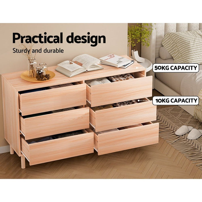 Artiss 6 Chest of Drawers Cabinet Dresser Table Tallboy Storage Bedroom Pine -Home Living Store - -