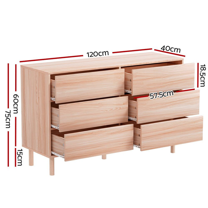 Artiss 6 Chest of Drawers Cabinet Dresser Table Tallboy Storage Bedroom Pine -Home Living Store - -