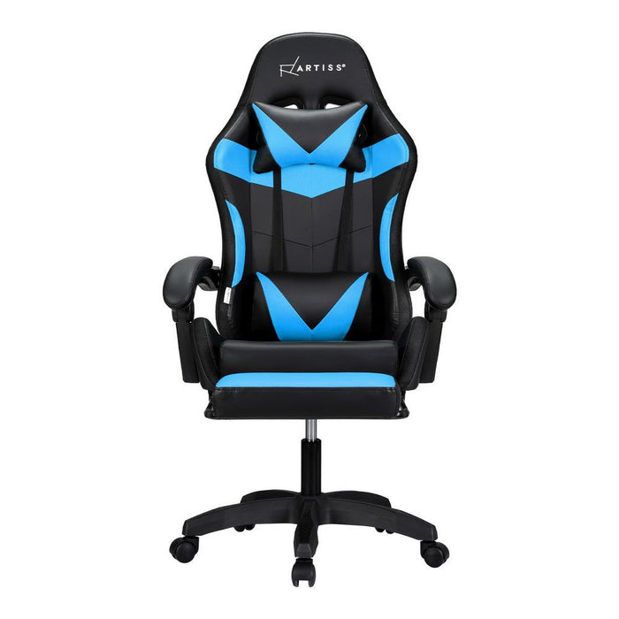 Artiss 6 Point Massage Gaming Office Chair 7 LED Footrest Cyan Blue -Home Living Store - -