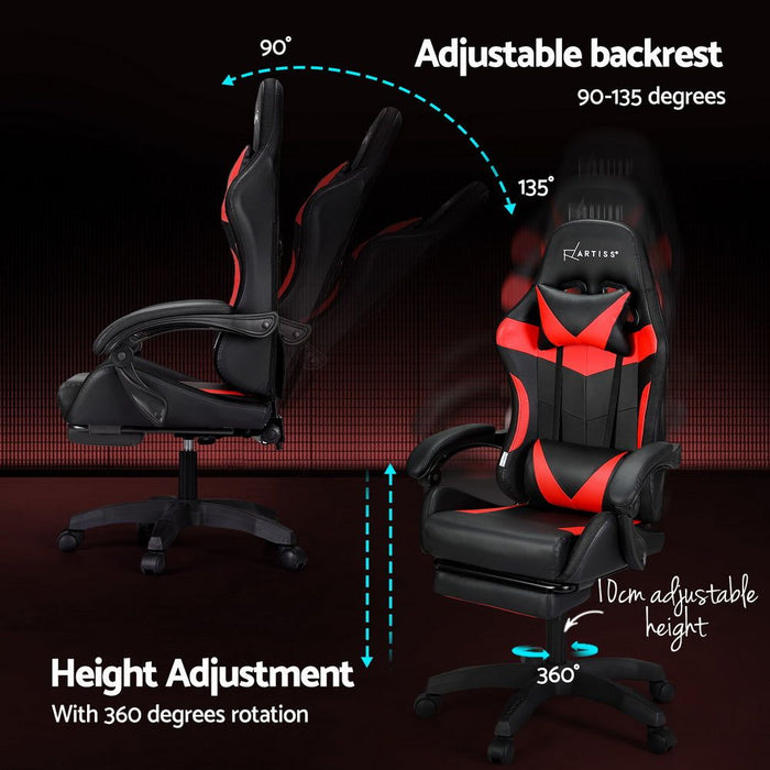 Artiss 6 Point Massage Gaming Office Chair 7 LED Footrest Red -Home Living Store - -