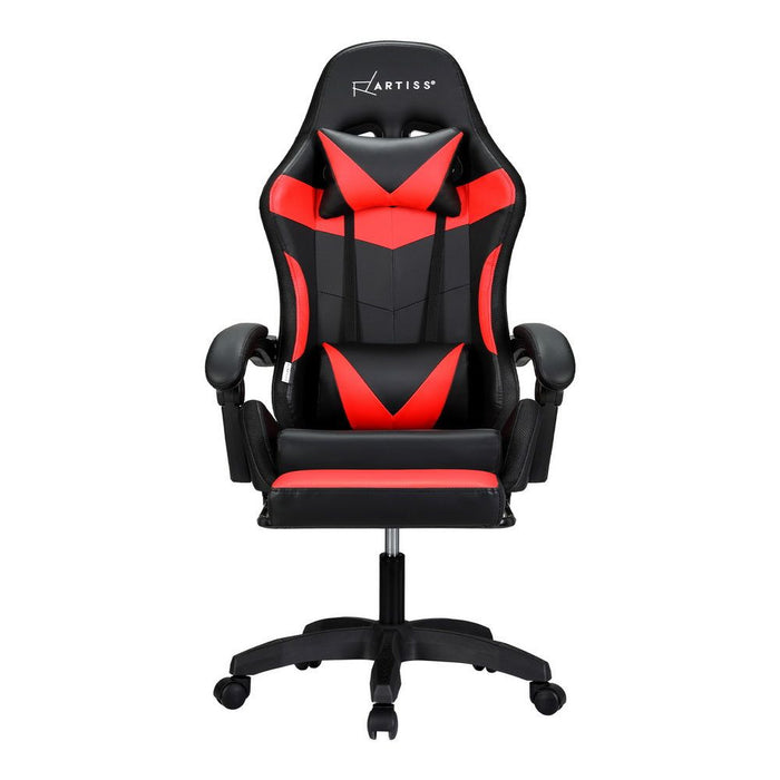 Artiss 6 Point Massage Gaming Office Chair 7 LED Footrest Red -Home Living Store - -