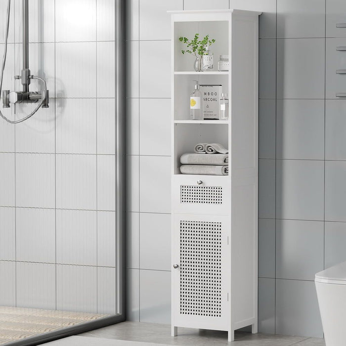 Artiss Bathroom Cabinet Storage 161cm White Rattan Tallboy Toilet Cupboard -Home Living Store - -