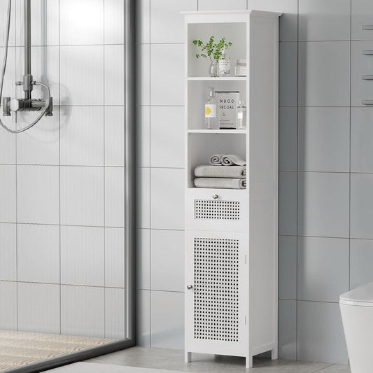 Artiss Bathroom Cabinet Storage 161cm White Rattan Tallboy Toilet Cupboard -Home Living Store - -