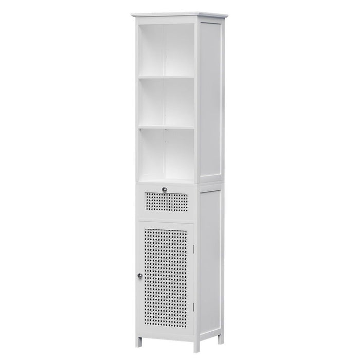 Artiss Bathroom Cabinet Storage 161cm White Rattan Tallboy Toilet Cupboard -Home Living Store - -