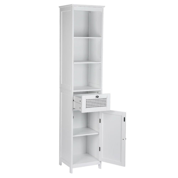 Artiss Bathroom Cabinet Storage 161cm White Rattan Tallboy Toilet Cupboard -Home Living Store - -