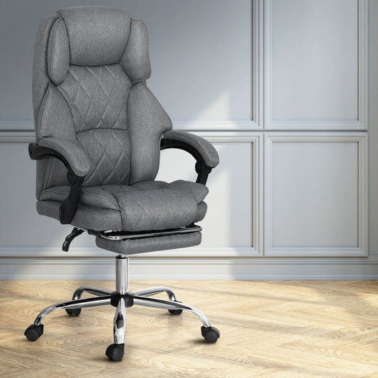 Artiss Executive Office Chair Fabric Footrest Grey -Home Living Store - -