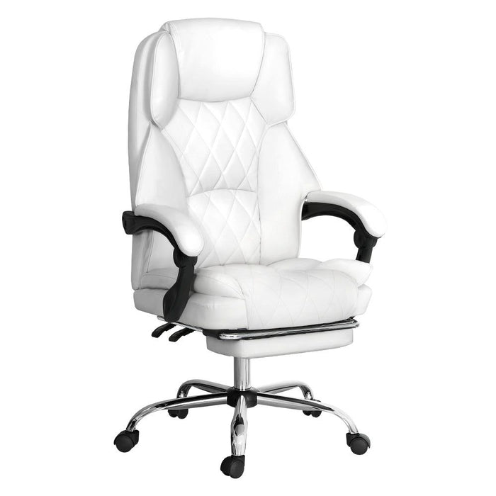 Artiss Executive Office Chair Leather Footrest White -Home Living Store - -