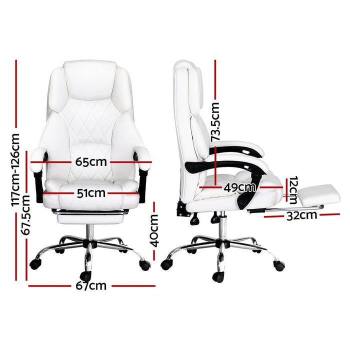 Artiss Executive Office Chair Leather Footrest White -Home Living Store - -