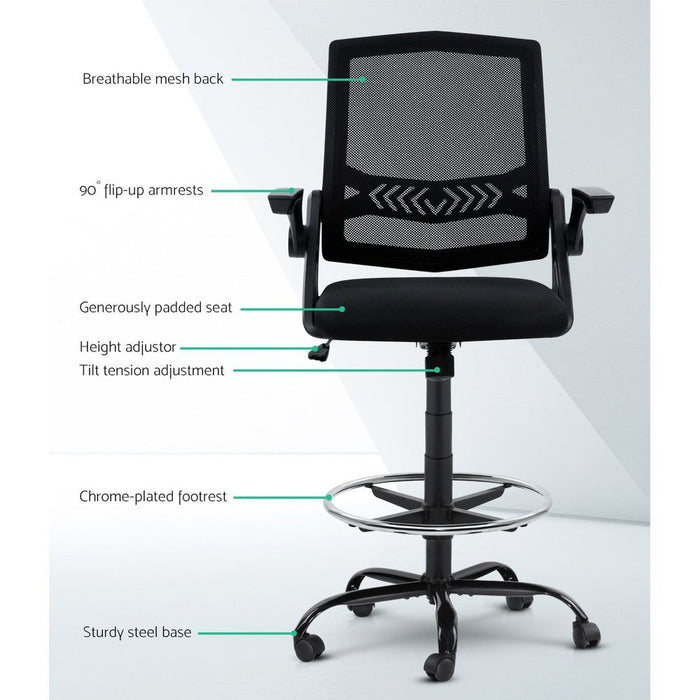 Artiss Office Chair Drafting Stool Mesh Chairs Black -Home Living Store - -