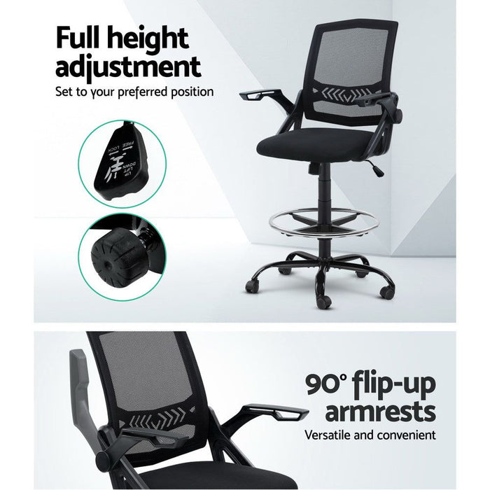 Artiss Office Chair Drafting Stool Mesh Chairs Black -Home Living Store - -