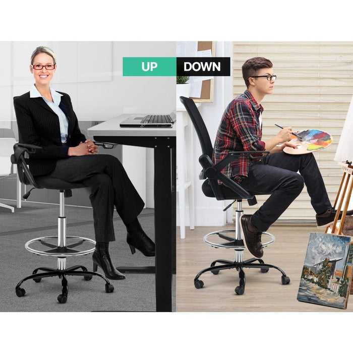 Artiss Office Chair Drafting Stool Mesh Chairs Black -Home Living Store - -