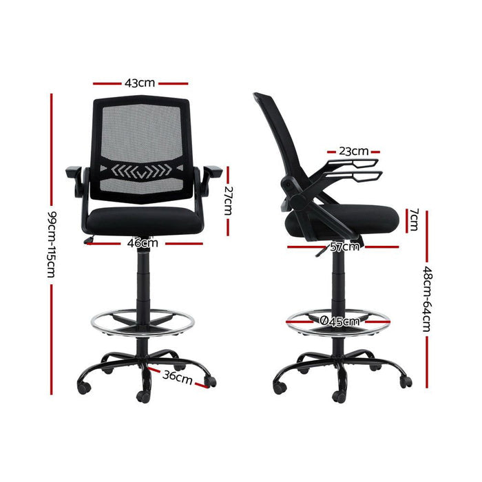 Artiss Office Chair Drafting Stool Mesh Chairs Black -Home Living Store - -